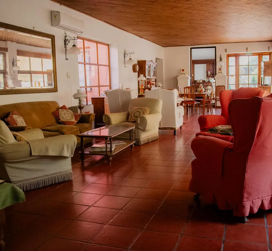 El living, con los sillones y el ventanal.